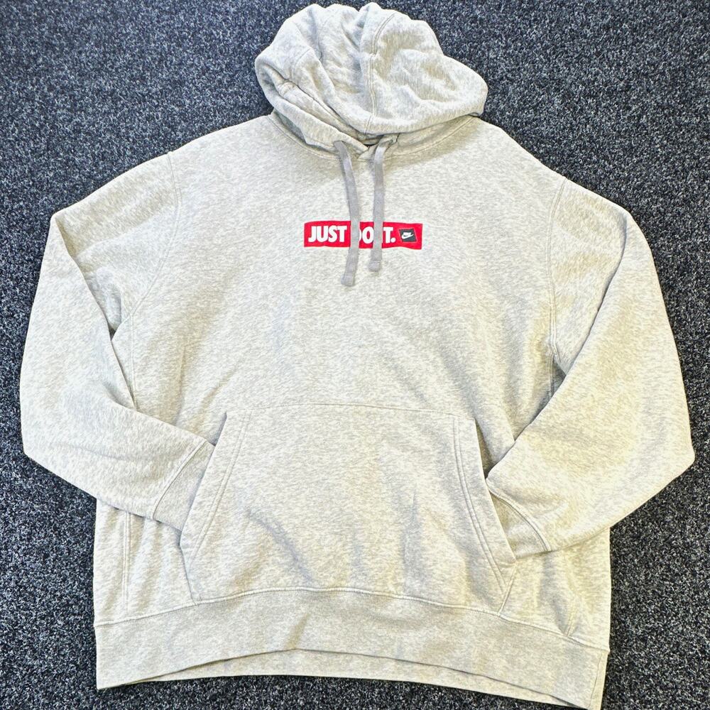 Nike Men's Gray Just Do It Graphic Logo Pullover Hooded Fleece Hoodie XL